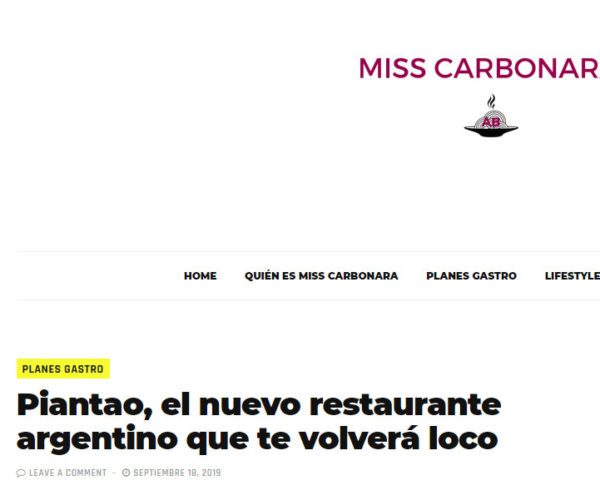 Miss Carbonara — Piantao, el nuevo restaurante argentino que te volverá loco.
