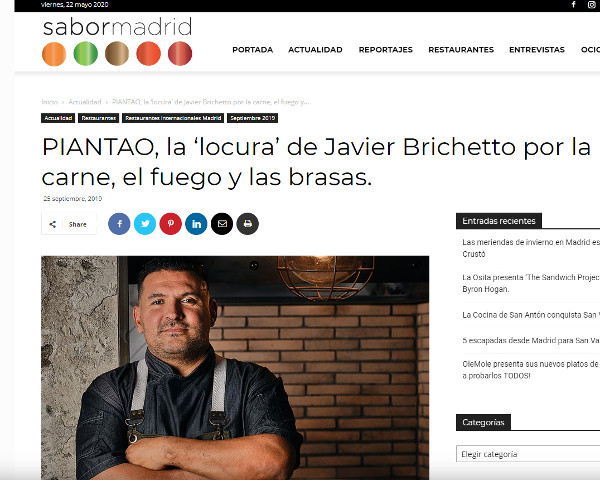 Sabor Madrid — Piantao, la ‘locura’ de Javier Brichetto por la carne, el fuego y las brasas.