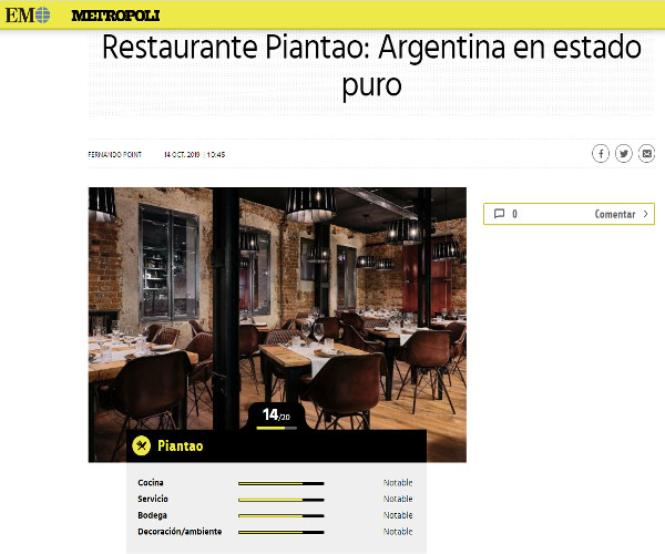El Mundo – Metropoli — Restaurante Piantao: Argentina en estado puro.